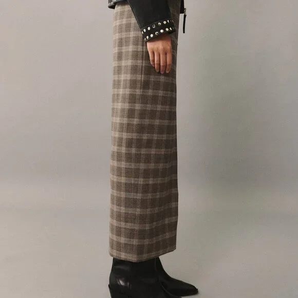 Mango Beige Plaid Check Skirt With Slit/NWT/10 (EU 42) - Picture 5 of 16